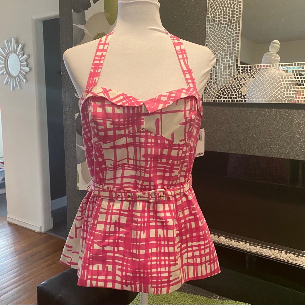 Trina Turk Pink and White Halter Top
